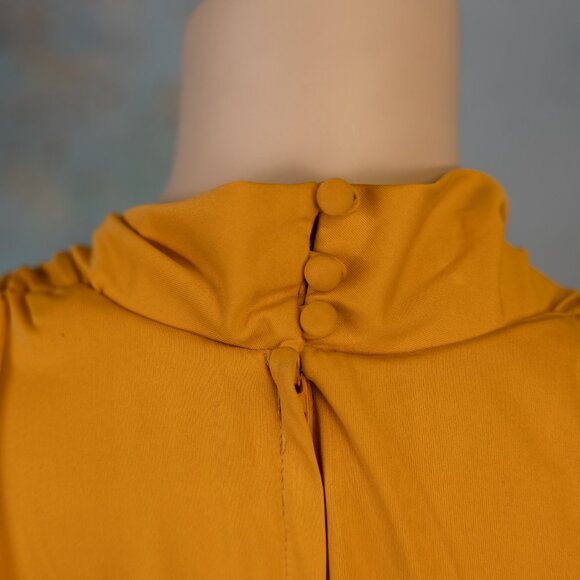 Vintage * LILLI ANN * 80s Mustard Yellow Draped Jumpsuit with Red Sash Belt - Picture 13 of 16